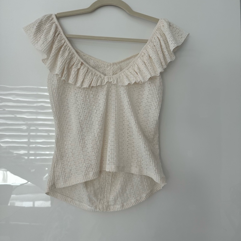 Mango Cream Ruffled Asymmetrical Blouse